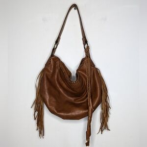 Patricia Nash Vincenzo Brown Leather Tassel Slouchy Hobo Festival Bag